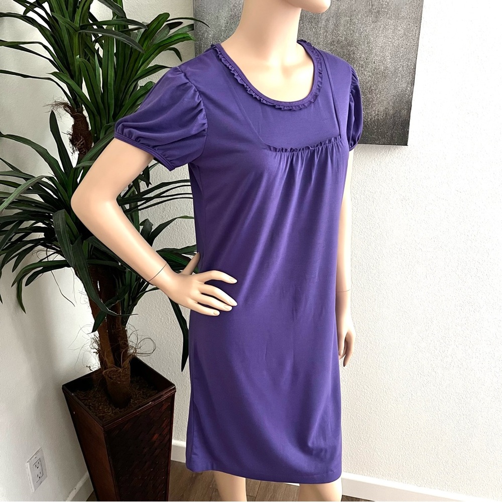 Noblita Purple Relaxed Fit Dress with Puff Sleeves & Ruffle Detail